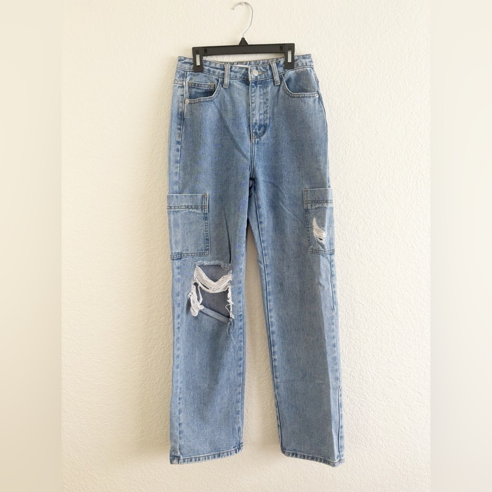 Forever 21 Blue Cargo Flare Wide Leg Jeans